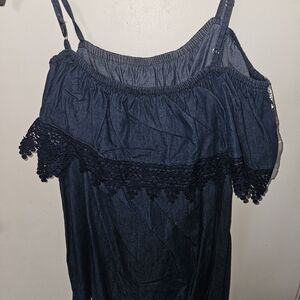 Elegant Navy Blue Off-Shoulder Blouse